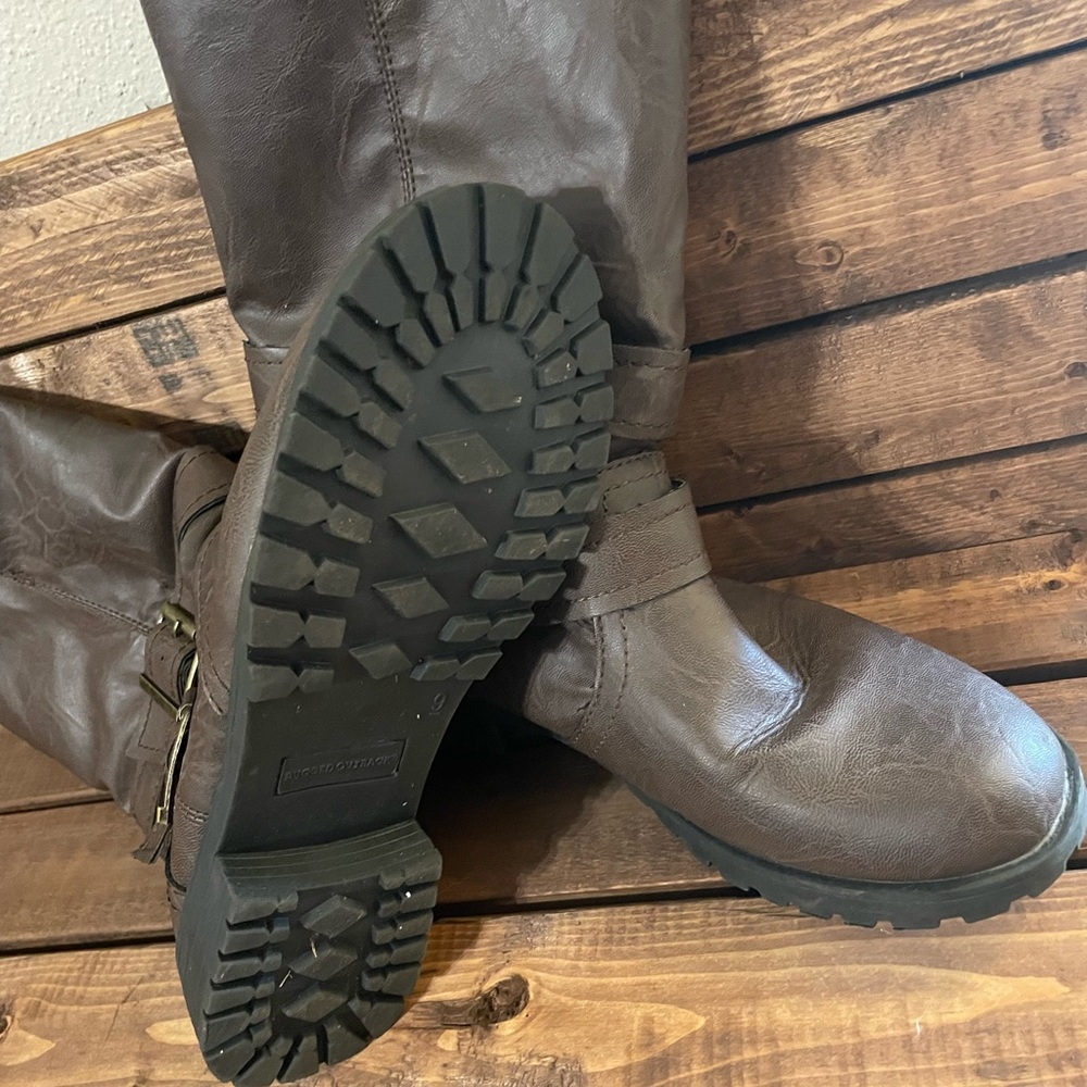 Brown Faux Leather Knee-High Boots